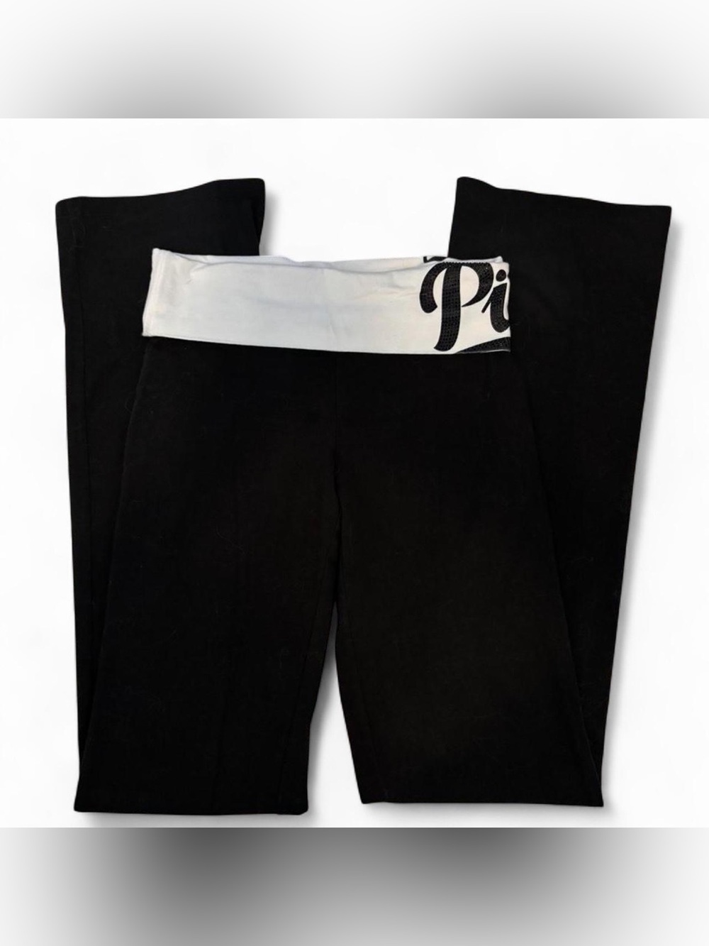 PINK Victoria's Secret Black Leggings with White Fold-Over Waistband